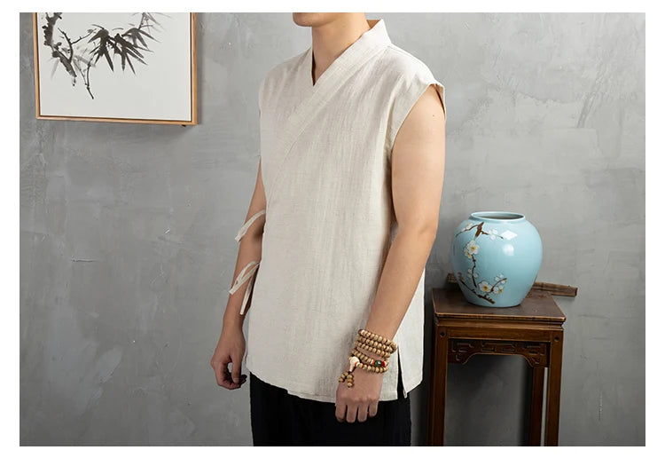 Vêtements traditionnels chinois Hanfu pour hommes, veste en fibre de coton lin, kimono imbibé Tang, cardigan masculin, manteau à point ouvert
