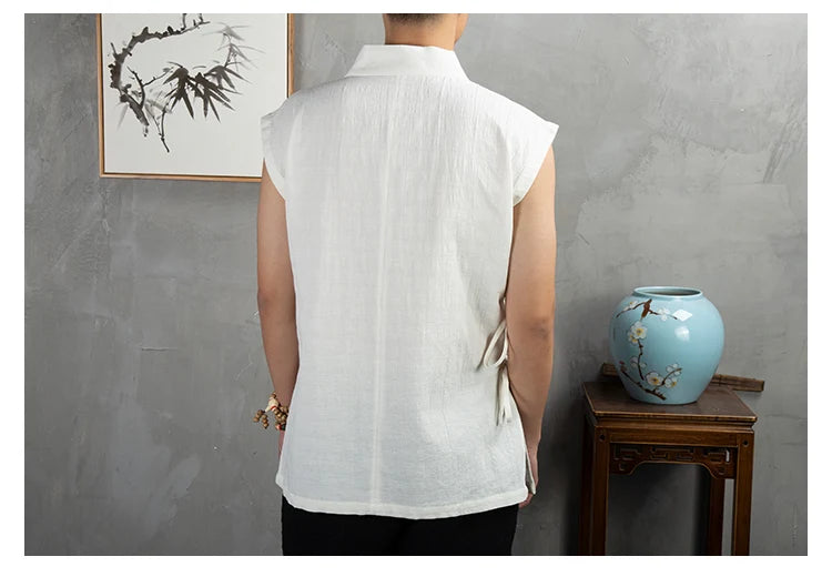 Vêtements traditionnels chinois Hanfu pour hommes, veste en fibre de coton lin, kimono imbibé Tang, cardigan masculin, manteau à point ouvert