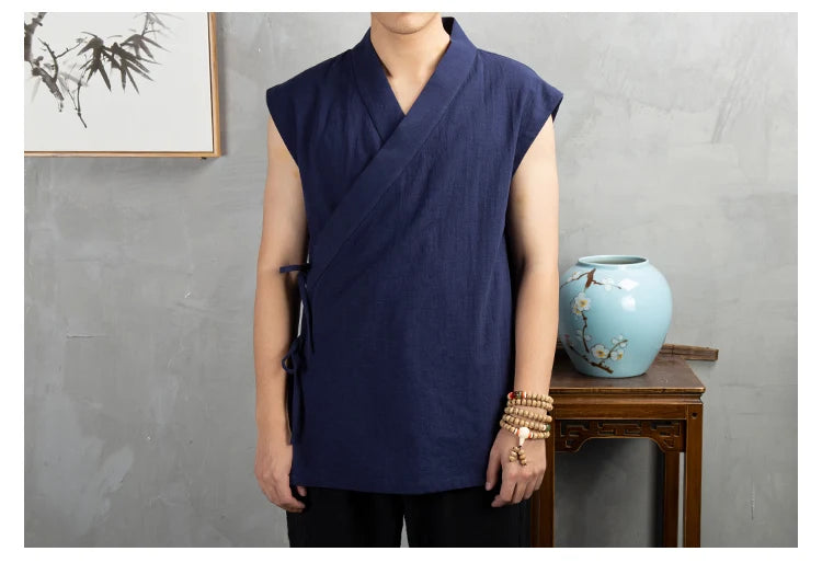 Vêtements traditionnels chinois Hanfu pour hommes, veste en fibre de coton lin, kimono imbibé Tang, cardigan masculin, manteau à point ouvert