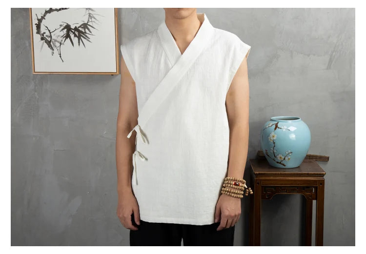 Vêtements traditionnels chinois Hanfu pour hommes, veste en fibre de coton lin, kimono imbibé Tang, cardigan masculin, manteau à point ouvert
