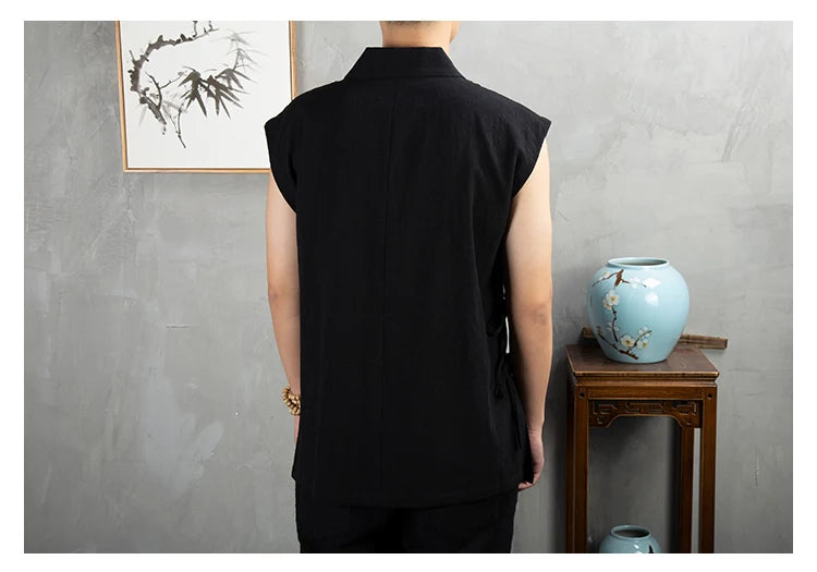 Vêtements traditionnels chinois Hanfu pour hommes, veste en fibre de coton lin, kimono imbibé Tang, cardigan masculin, manteau à point ouvert