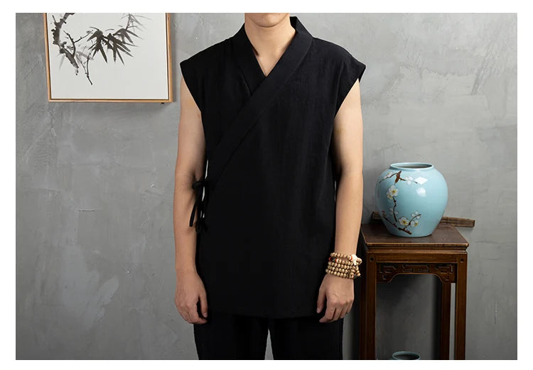 Vêtements traditionnels chinois Hanfu pour hommes, veste en fibre de coton lin, kimono imbibé Tang, cardigan masculin, manteau à point ouvert