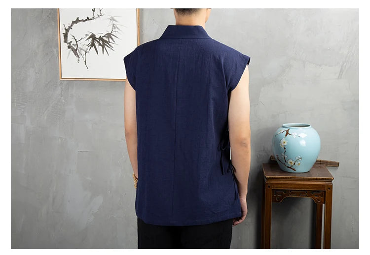 Vêtements traditionnels chinois Hanfu pour hommes, veste en fibre de coton lin, kimono imbibé Tang, cardigan masculin, manteau à point ouvert