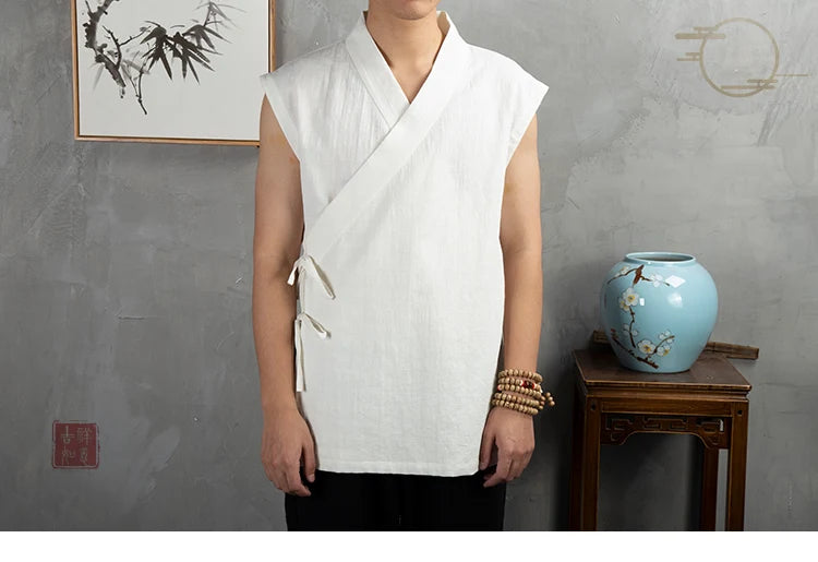 Vêtements traditionnels chinois Hanfu pour hommes, veste en fibre de coton lin, kimono imbibé Tang, cardigan masculin, manteau à point ouvert