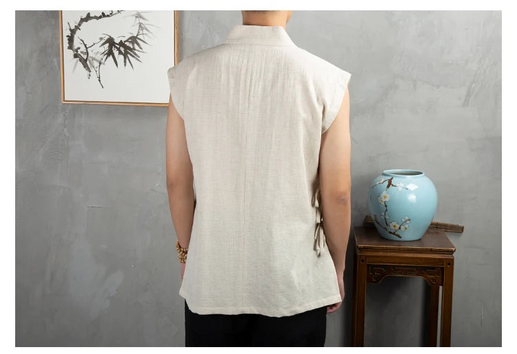 Vêtements traditionnels chinois Hanfu pour hommes, veste en fibre de coton lin, kimono imbibé Tang, cardigan masculin, manteau à point ouvert