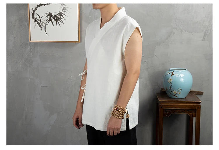 Vêtements traditionnels chinois Hanfu pour hommes, veste en fibre de coton lin, kimono imbibé Tang, cardigan masculin, manteau à point ouvert