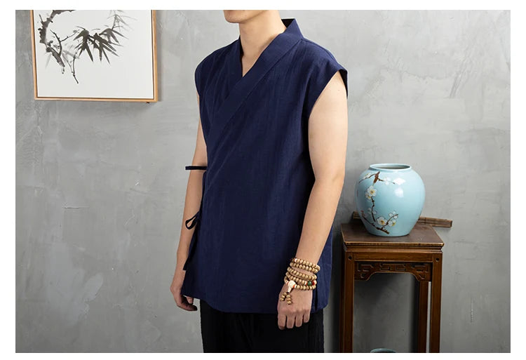 Vêtements traditionnels chinois Hanfu pour hommes, veste en fibre de coton lin, kimono imbibé Tang, cardigan masculin, manteau à point ouvert