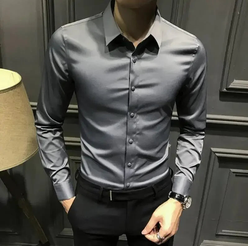 Chemise et chemisier à manches longues pour hommes, haut pour hommes d'affaires, uni avec imprimé, blanc, hipster élégant, vêtements bon marché, marque I, injDesigner