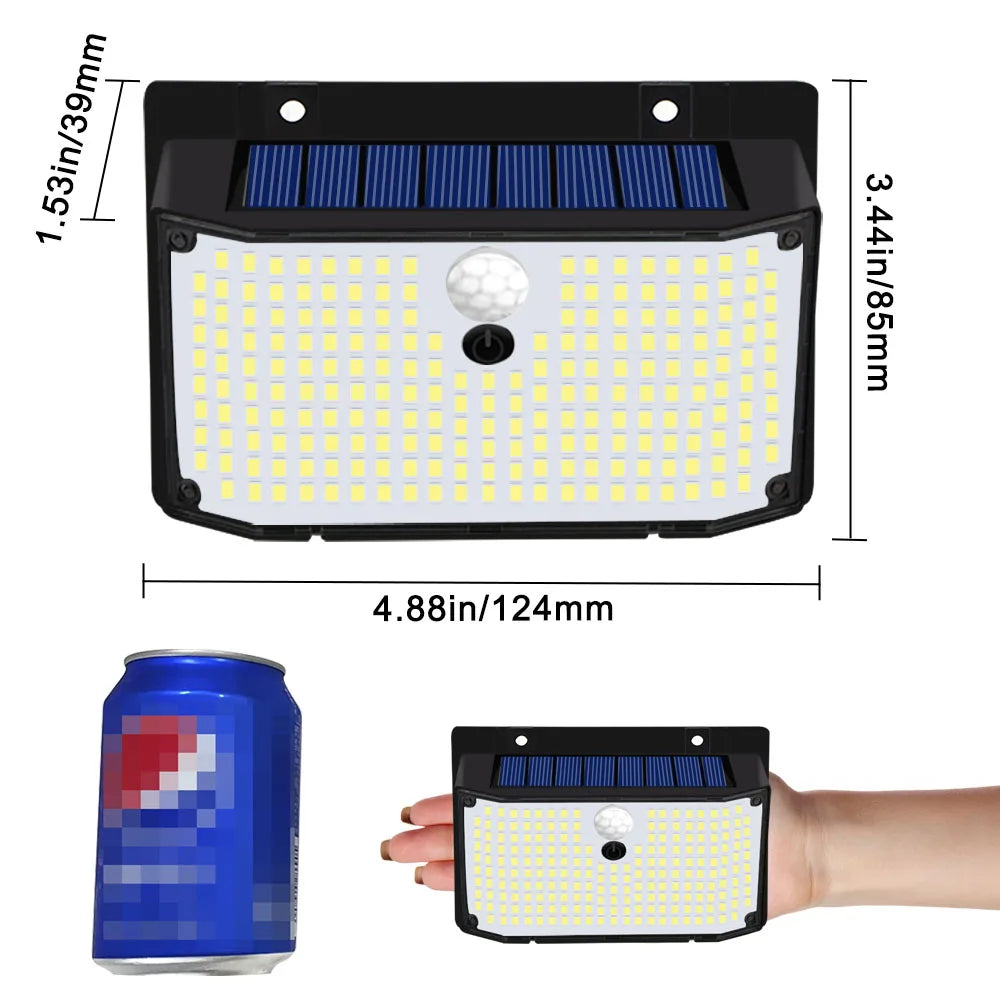Applique Murale Solaire à 158 LED avec Détecteur de Mouvement, Imperméable et Sans Fil, Éclairage d'Extérieur, 3 Modes de Sécurité, Idéal pour un Jardin, une Clôture, une Cour, un Garage
