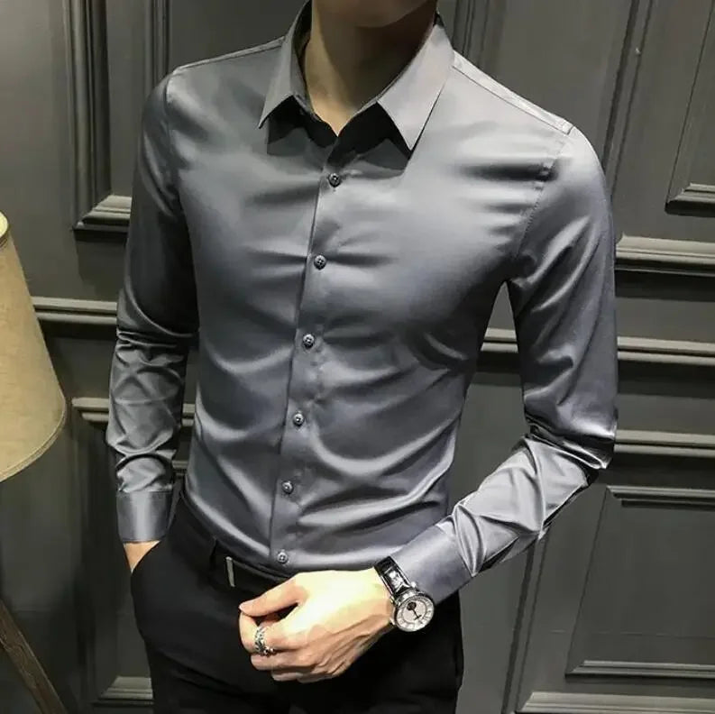 Chemise et chemisier à manches longues pour hommes, haut pour hommes d'affaires, uni avec imprimé, blanc, hipster élégant, vêtements bon marché, marque I, injDesigner