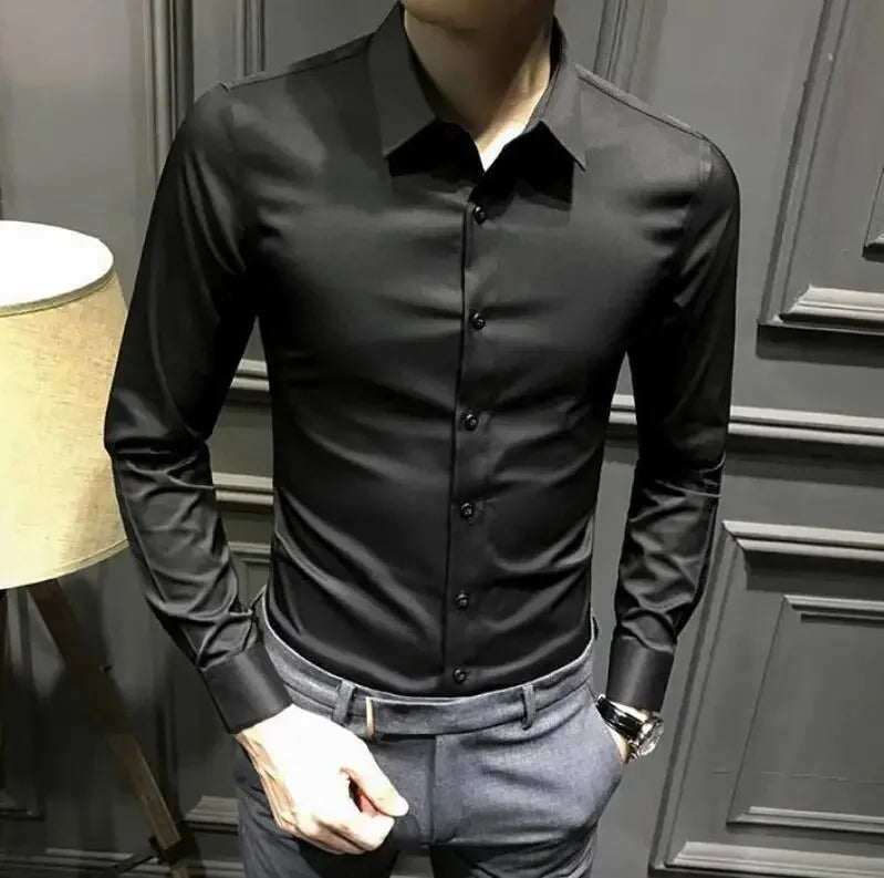 Chemise et chemisier à manches longues pour hommes, haut pour hommes d'affaires, uni avec imprimé, blanc, hipster élégant, vêtements bon marché, marque I, injDesigner