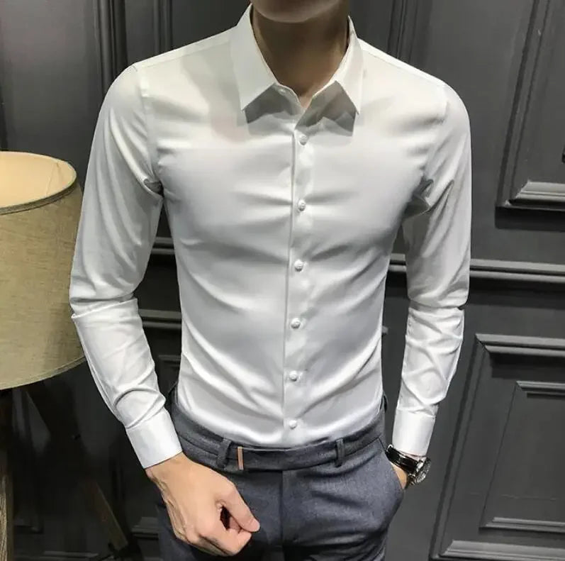 Chemise et chemisier à manches longues pour hommes, haut pour hommes d'affaires, uni avec imprimé, blanc, hipster élégant, vêtements bon marché, marque I, injDesigner