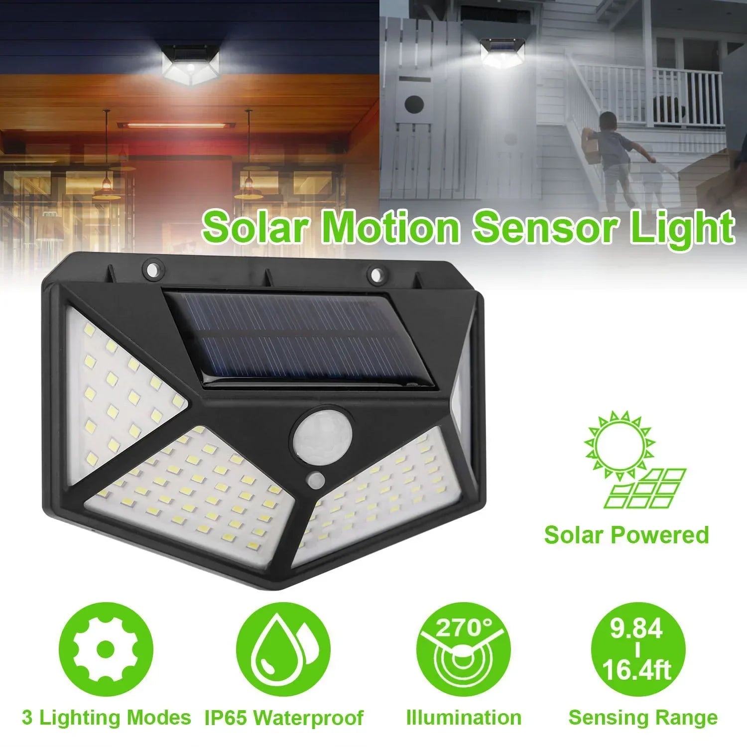 Lampe solaire LED multifonctionnelle avec détecteur de mouvement, lumière du soleil étanche, décoration de jardin extérieur, 62 projecteurs