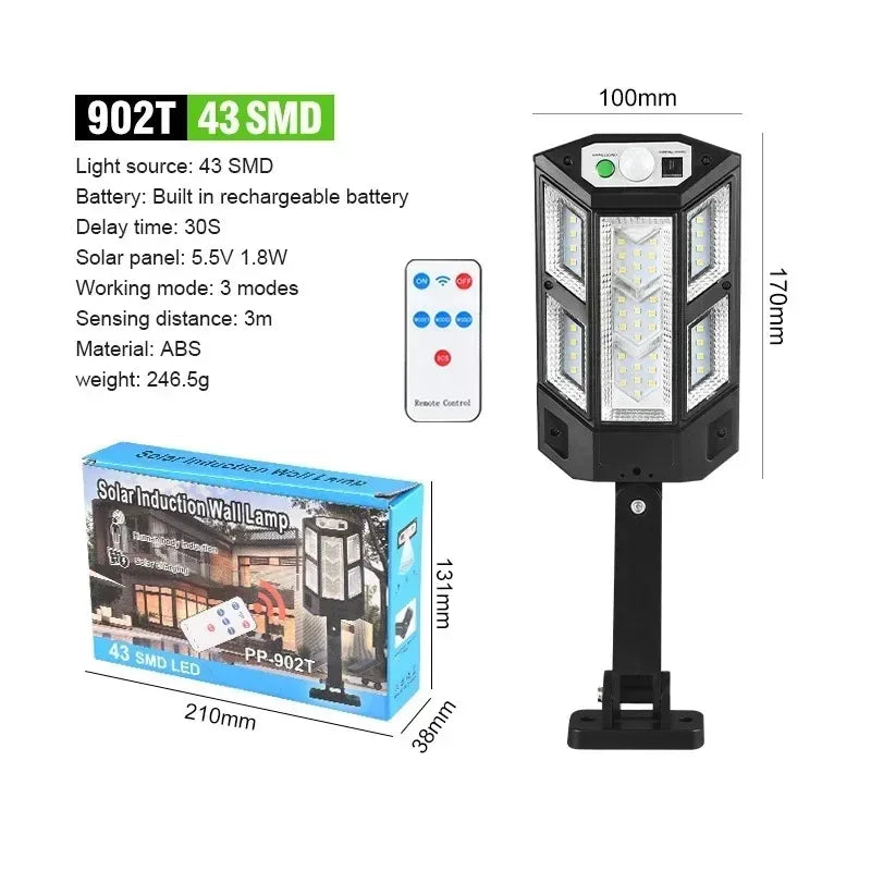 15 000LM Irradiation 500 ㎡   Lumière solaire pour lumière du soleil extérieure capteur de mouvement IP65 étanche jardin rue mur lampe solaire externe