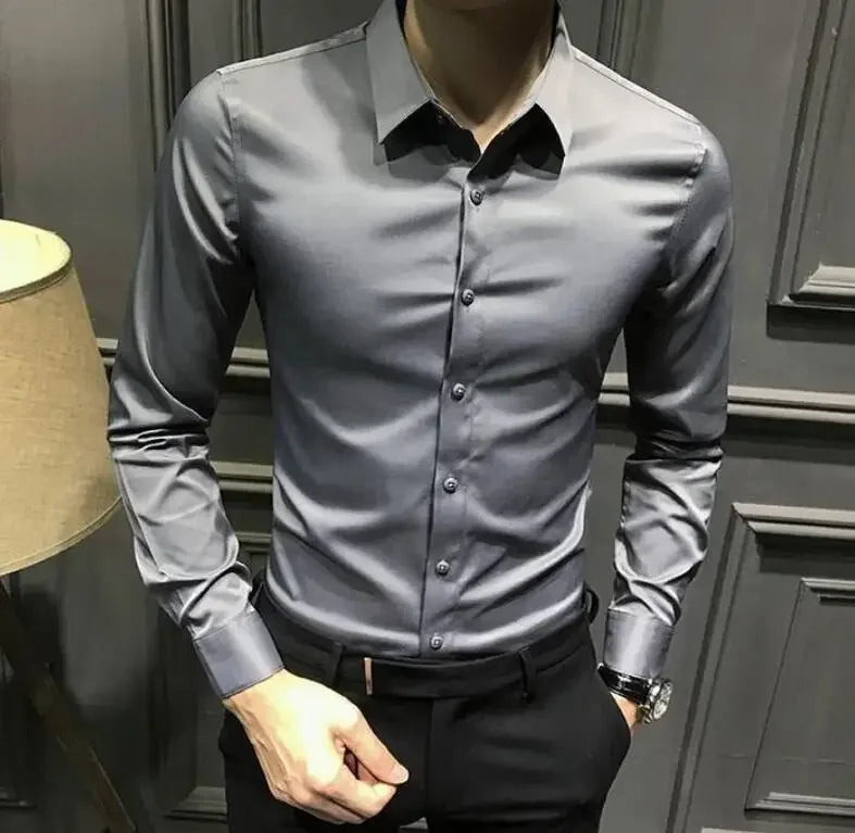 Chemise et chemisier à manches longues pour hommes, haut pour hommes d'affaires, uni avec imprimé, blanc, hipster élégant, vêtements bon marché, marque I, injDesigner