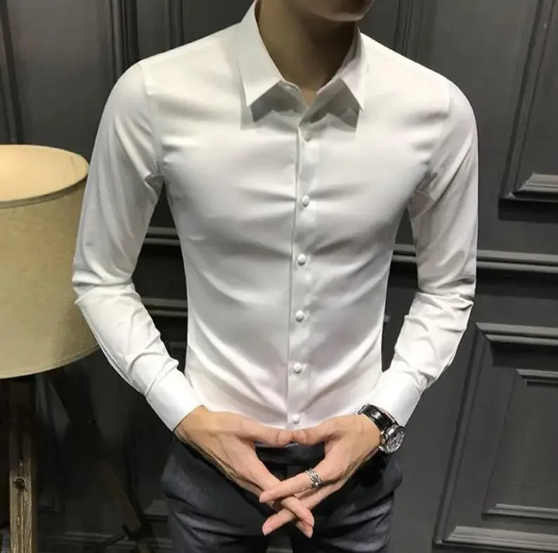 Chemise et chemisier à manches longues pour hommes, haut pour hommes d'affaires, uni avec imprimé, blanc, hipster élégant, vêtements bon marché, marque I, injDesigner