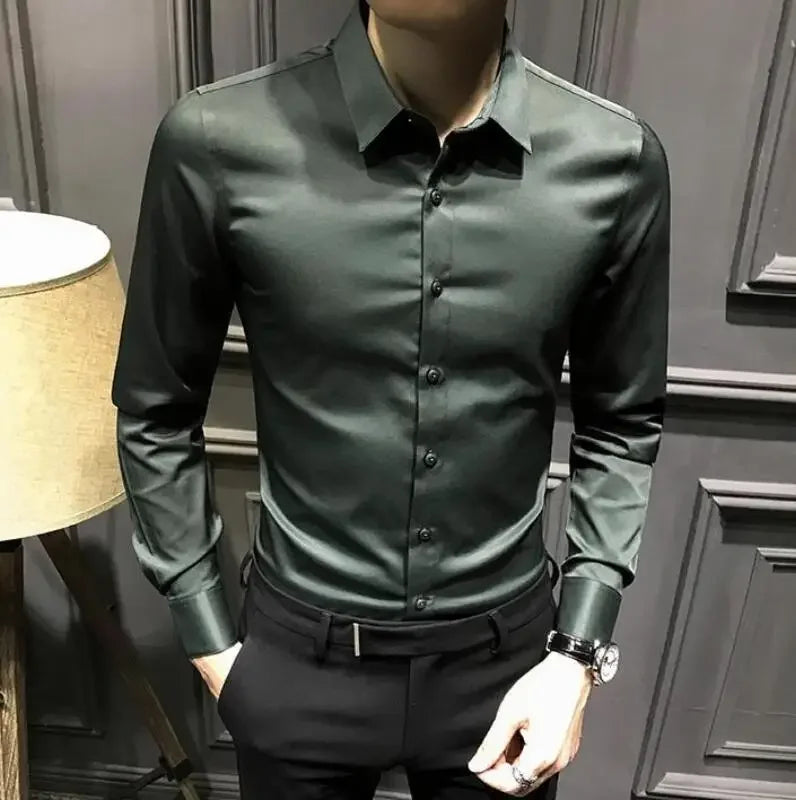 Chemise et chemisier à manches longues pour hommes, haut pour hommes d'affaires, uni avec imprimé, blanc, hipster élégant, vêtements bon marché, marque I, injDesigner