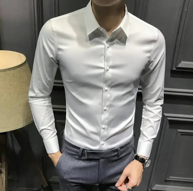 Chemise et chemisier à manches longues pour hommes, haut pour hommes d'affaires, uni avec imprimé, blanc, hipster élégant, vêtements bon marché, marque I, injDesigner