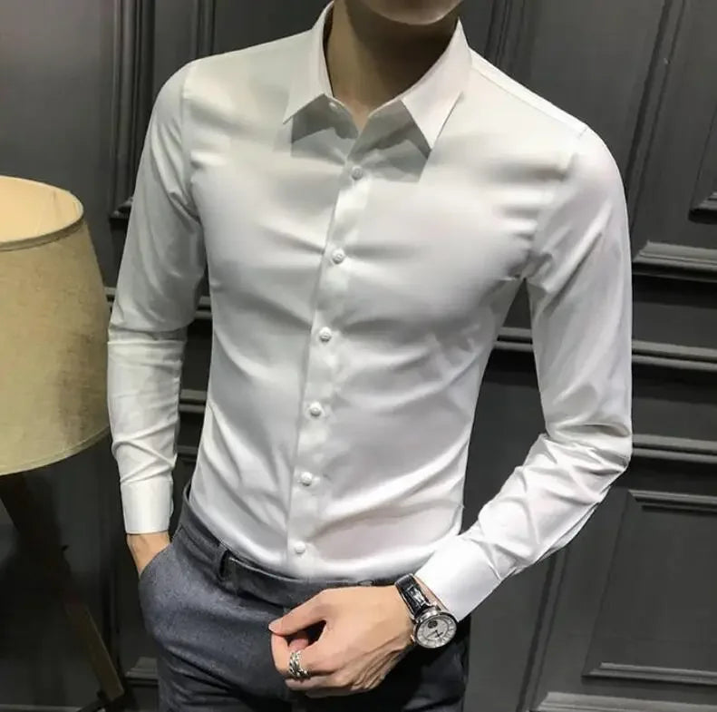 Chemise et chemisier à manches longues pour hommes, haut pour hommes d'affaires, uni avec imprimé, blanc, hipster élégant, vêtements bon marché, marque I, injDesigner