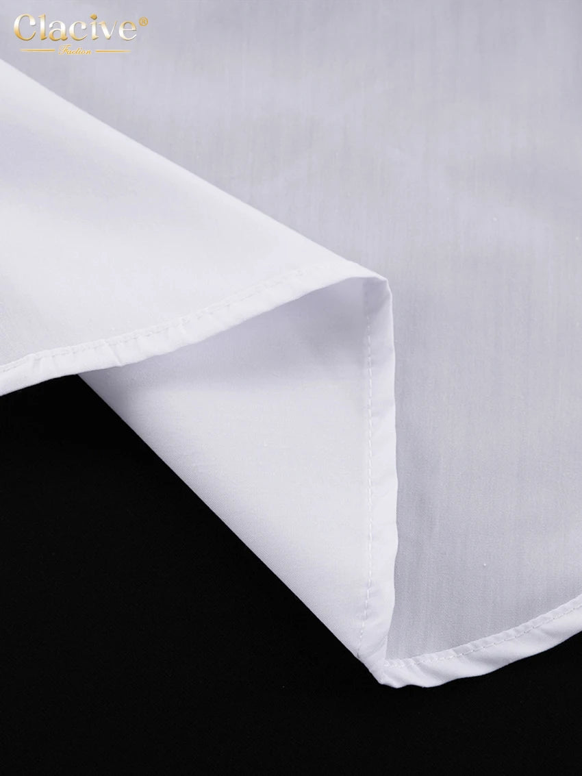 Clacive mode blanc femme Blouse 2023 élégant revers à manches longues chemise Blusa Streetwear Chic poche Blusa haut femme vêtements
