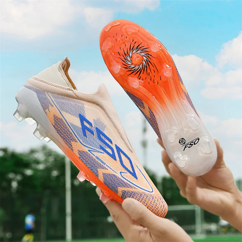 Nouveaux hommes bottes de Football antidérapantes chaussures de Football de haute qualité crampons d'herbe baskets de Futsal montantes Match intérieur vente chaude en plein air