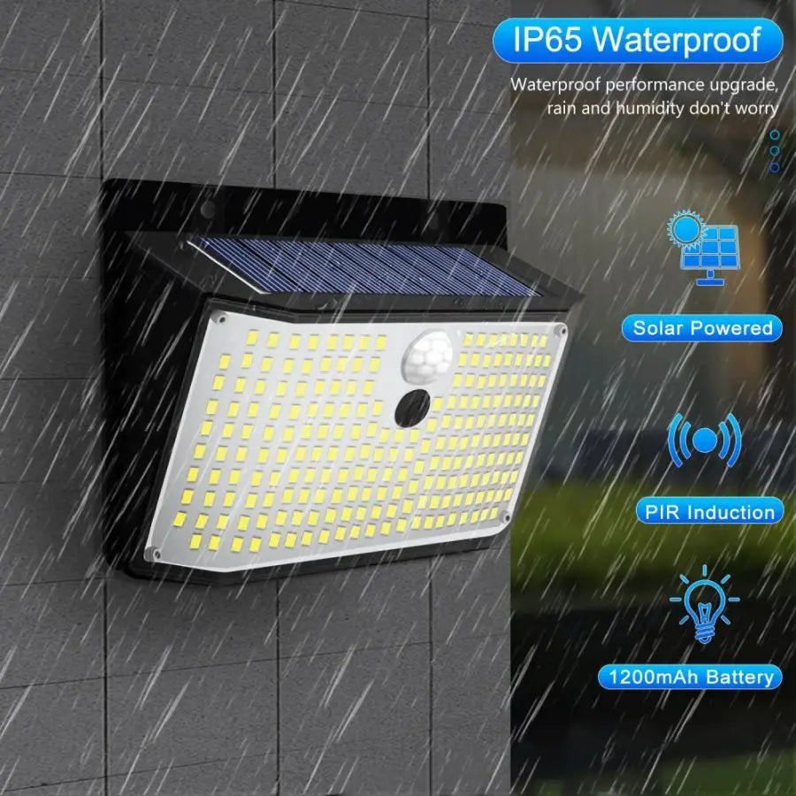 Applique Murale Solaire à 158 LED avec Détecteur de Mouvement, Imperméable et Sans Fil, Éclairage d'Extérieur, 3 Modes de Sécurité, Idéal pour un Jardin, une Clôture, une Cour, un Garage