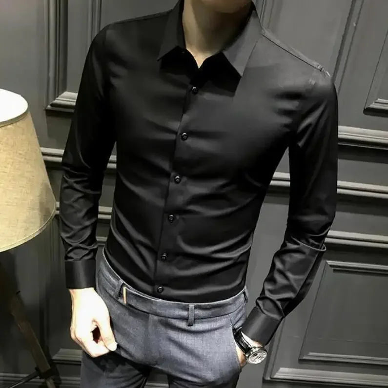 Chemise et chemisier à manches longues pour hommes, haut pour hommes d'affaires, uni avec imprimé, blanc, hipster élégant, vêtements bon marché, marque I, injDesigner