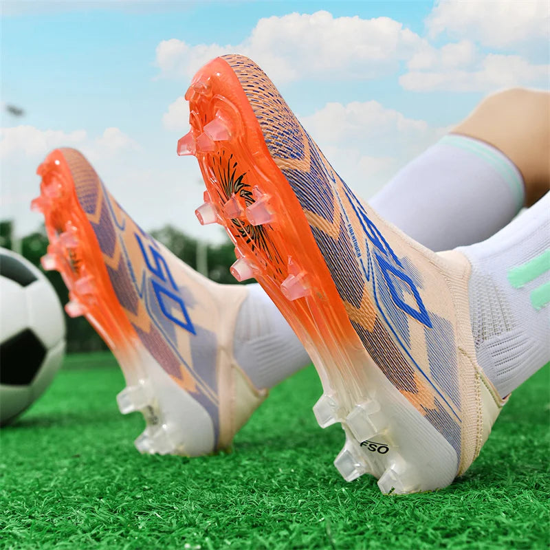 Nouveaux hommes bottes de Football antidérapantes chaussures de Football de haute qualité crampons d'herbe baskets de Futsal montantes Match intérieur vente chaude en plein air
