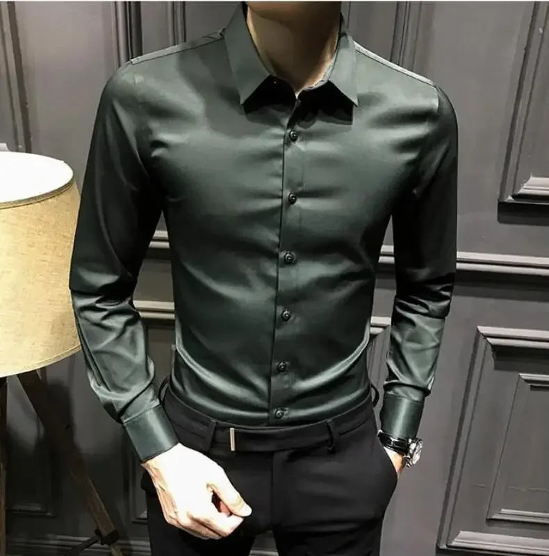Chemise et chemisier à manches longues pour hommes, haut pour hommes d'affaires, uni avec imprimé, blanc, hipster élégant, vêtements bon marché, marque I, injDesigner