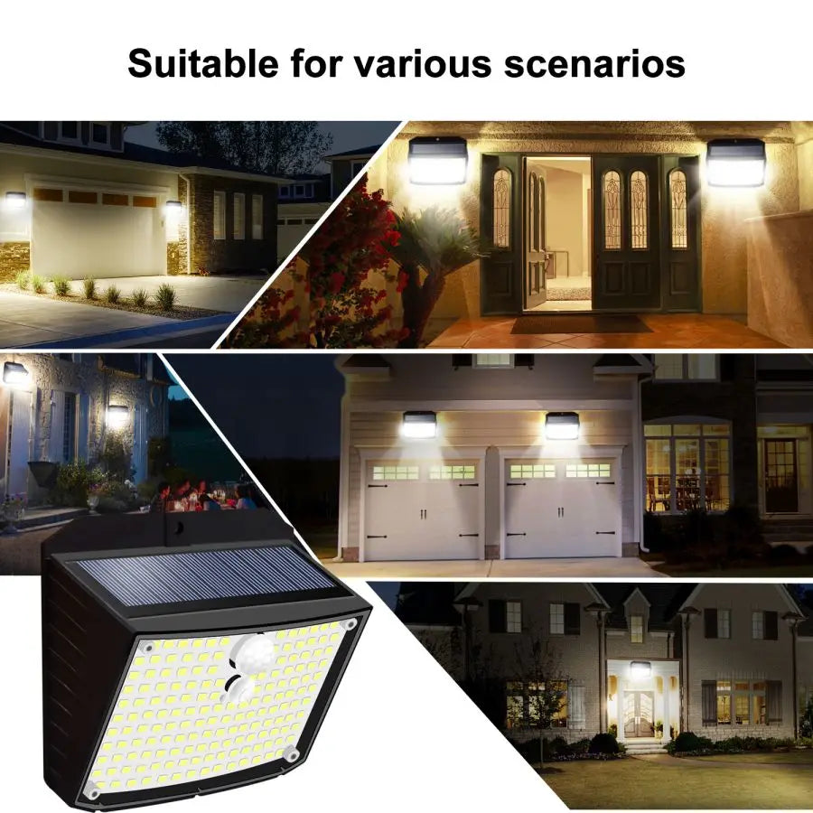 Applique Murale Solaire à 158 LED avec Détecteur de Mouvement, Imperméable et Sans Fil, Éclairage d'Extérieur, 3 Modes de Sécurité, Idéal pour un Jardin, une Clôture, une Cour, un Garage