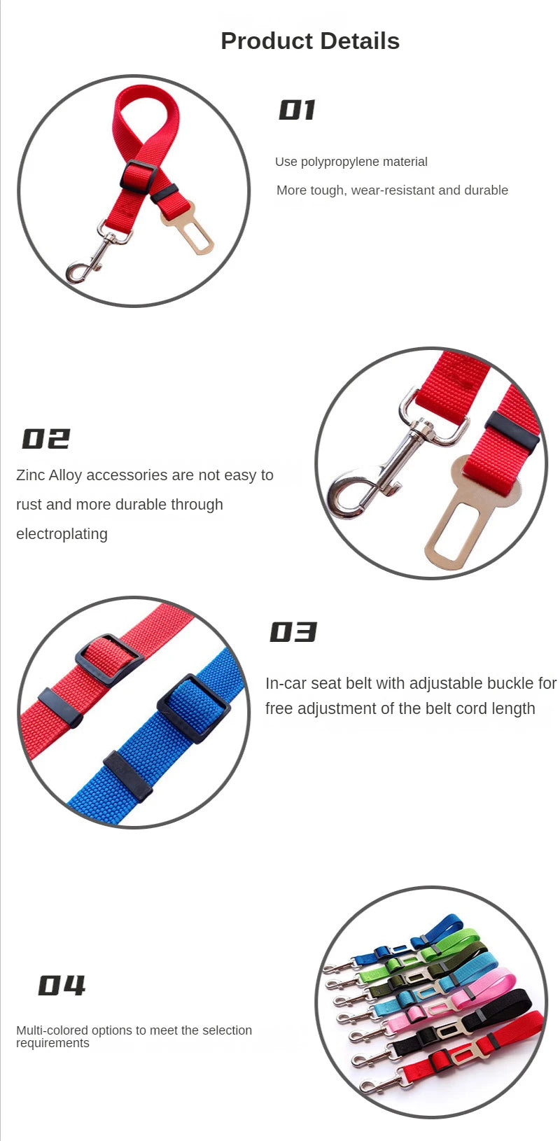 Accessoires réglables pour chiens, ceinture de sécurité pour animaux de compagnie, chat, chien, siège pour animaux de compagnie, harnais pour véhicule, Clip en plomb, levier de sécurité, colliers de Traction pour chien