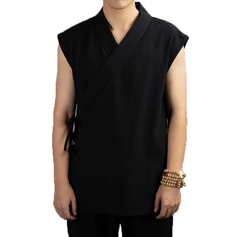 Vêtements traditionnels chinois Hanfu pour hommes, veste en fibre de coton lin, kimono imbibé Tang, cardigan masculin, manteau à point ouvert