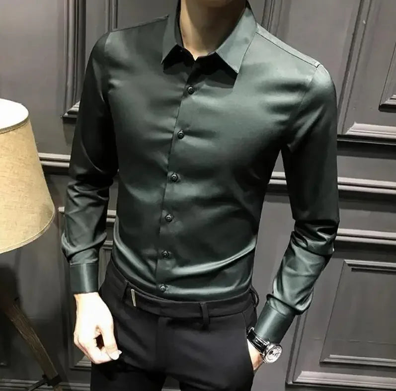 Chemise et chemisier à manches longues pour hommes, haut pour hommes d'affaires, uni avec imprimé, blanc, hipster élégant, vêtements bon marché, marque I, injDesigner