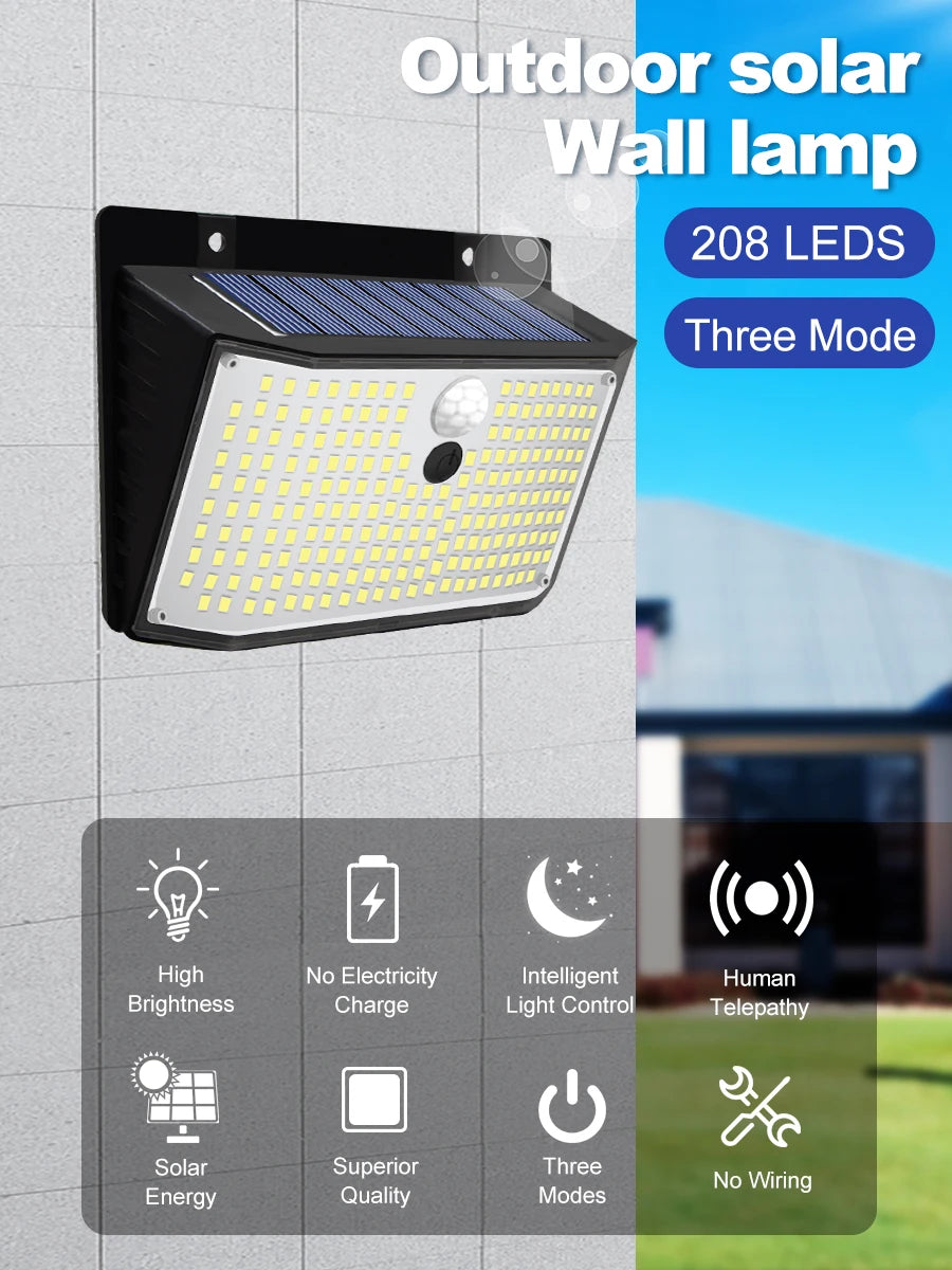 Applique Murale Solaire à 158 LED avec Détecteur de Mouvement, Imperméable et Sans Fil, Éclairage d'Extérieur, 3 Modes de Sécurité, Idéal pour un Jardin, une Clôture, une Cour, un Garage