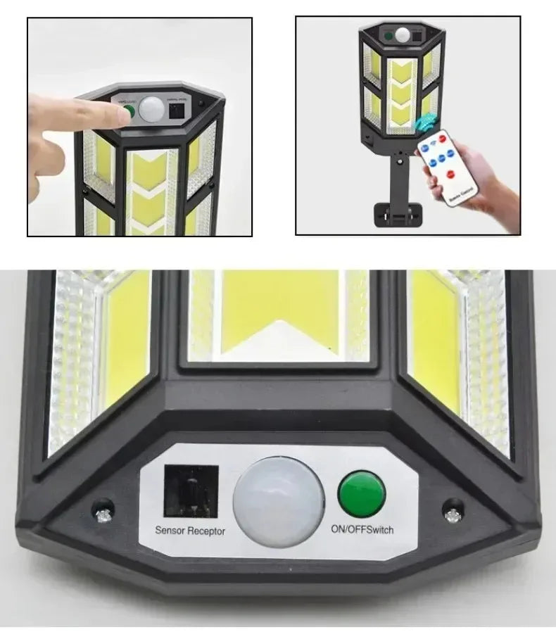 15 000LM Irradiation 500 ㎡   Lumière solaire pour lumière du soleil extérieure capteur de mouvement IP65 étanche jardin rue mur lampe solaire externe