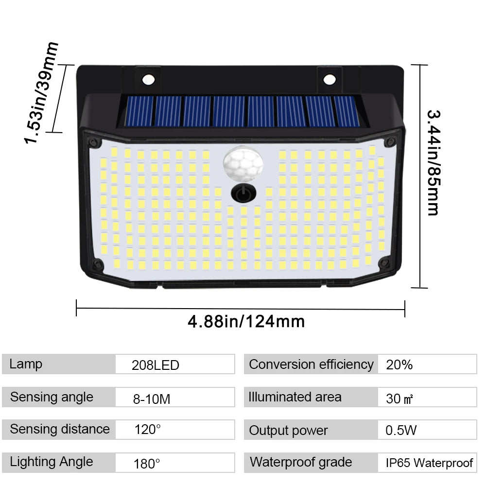 Applique Murale Solaire à 158 LED avec Détecteur de Mouvement, Imperméable et Sans Fil, Éclairage d'Extérieur, 3 Modes de Sécurité, Idéal pour un Jardin, une Clôture, une Cour, un Garage
