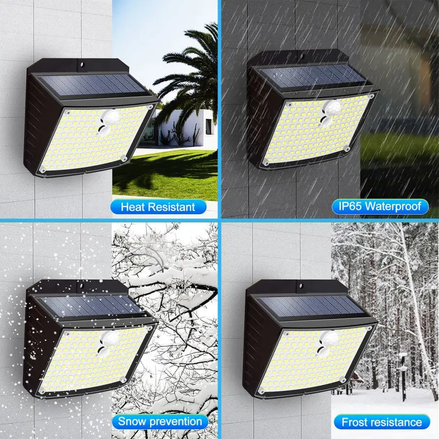 Applique Murale Solaire à 158 LED avec Détecteur de Mouvement, Imperméable et Sans Fil, Éclairage d'Extérieur, 3 Modes de Sécurité, Idéal pour un Jardin, une Clôture, une Cour, un Garage