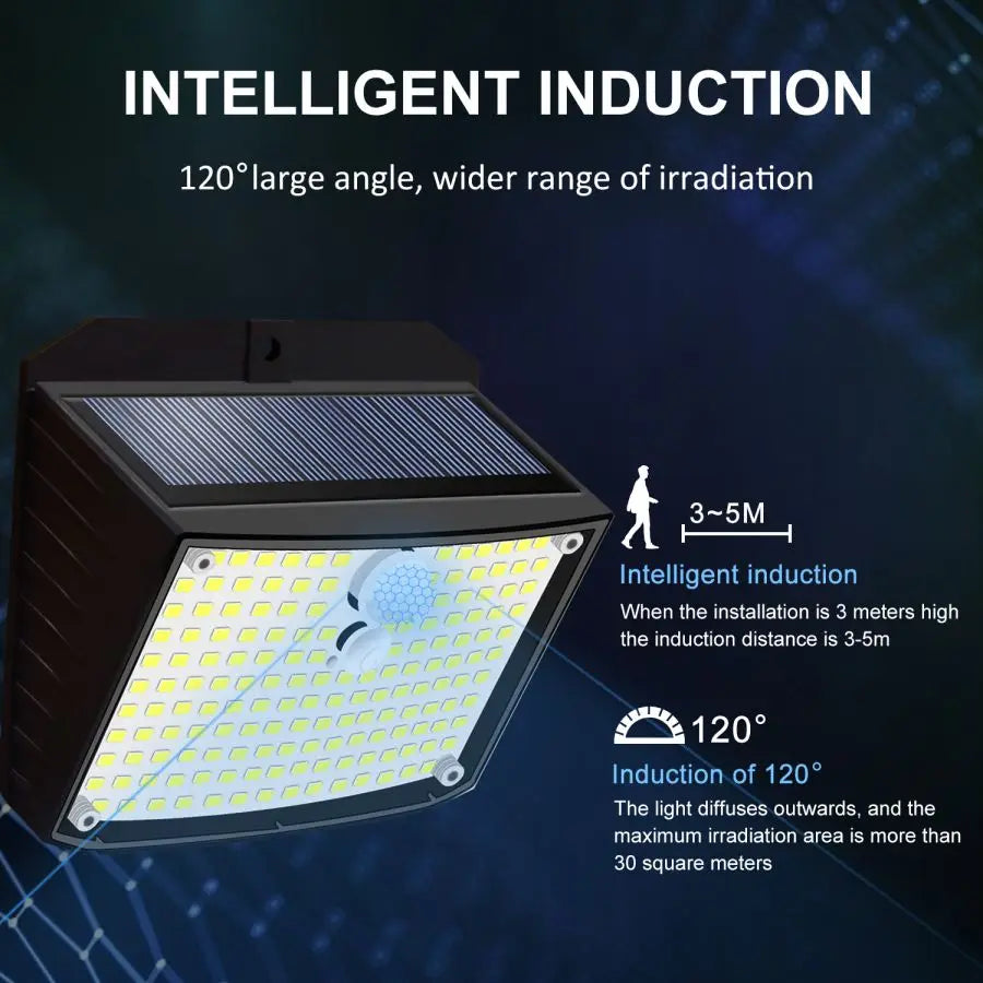 Applique Murale Solaire à 158 LED avec Détecteur de Mouvement, Imperméable et Sans Fil, Éclairage d'Extérieur, 3 Modes de Sécurité, Idéal pour un Jardin, une Clôture, une Cour, un Garage