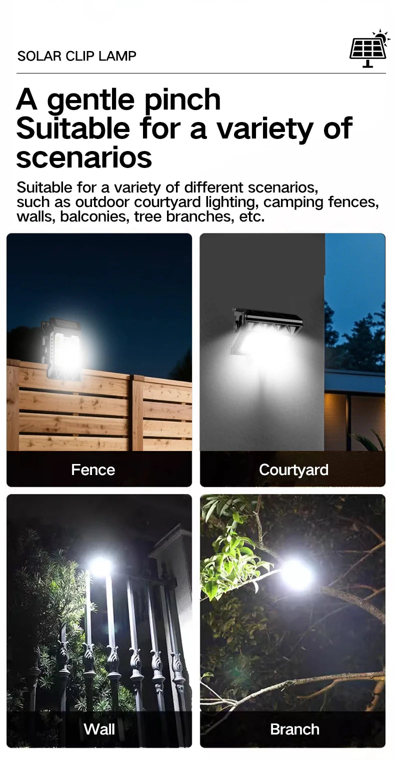 Lampe de cour à énergie solaire, éclairage de jardin domestique, détection du corps humain, clip extérieur multifonctionnel sur lampe de pelouse
