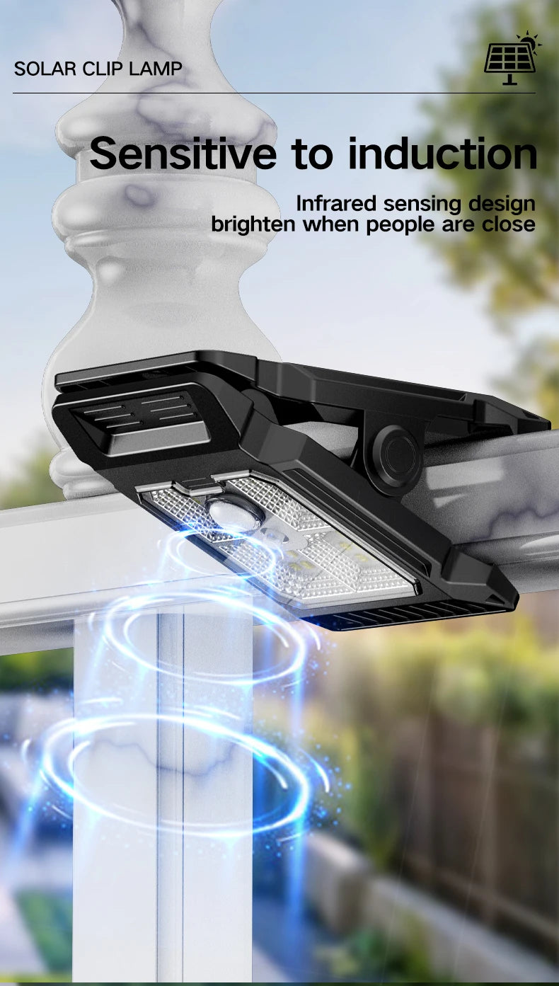 Lampe de cour à énergie solaire, éclairage de jardin domestique, détection du corps humain, clip extérieur multifonctionnel sur lampe de pelouse