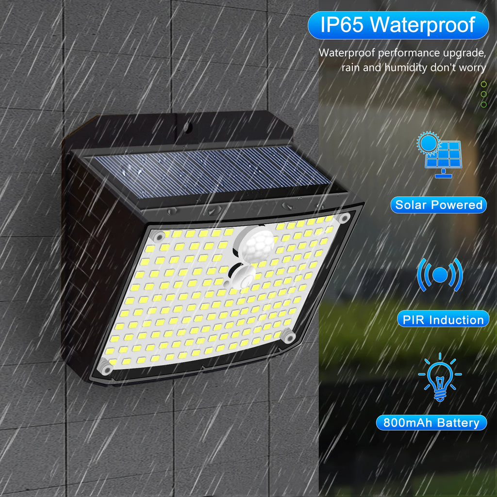 Applique Murale Solaire à 158 LED avec Détecteur de Mouvement, Imperméable et Sans Fil, Éclairage d'Extérieur, 3 Modes de Sécurité, Idéal pour un Jardin, une Clôture, une Cour, un Garage