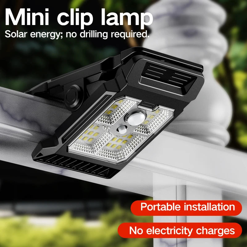 Lampe de cour à énergie solaire, éclairage de jardin domestique, détection du corps humain, clip extérieur multifonctionnel sur lampe de pelouse