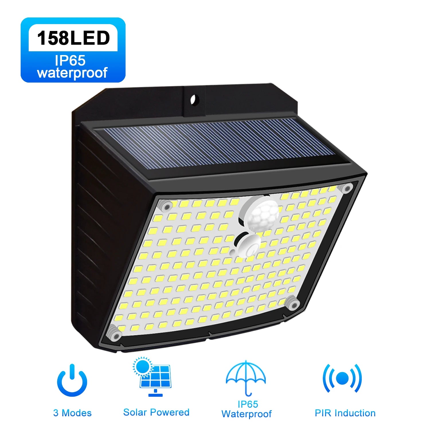 Applique Murale Solaire à 158 LED avec Détecteur de Mouvement, Imperméable et Sans Fil, Éclairage d'Extérieur, 3 Modes de Sécurité, Idéal pour un Jardin, une Clôture, une Cour, un Garage