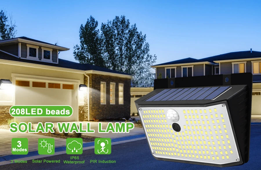 Applique Murale Solaire à 158 LED avec Détecteur de Mouvement, Imperméable et Sans Fil, Éclairage d'Extérieur, 3 Modes de Sécurité, Idéal pour un Jardin, une Clôture, une Cour, un Garage