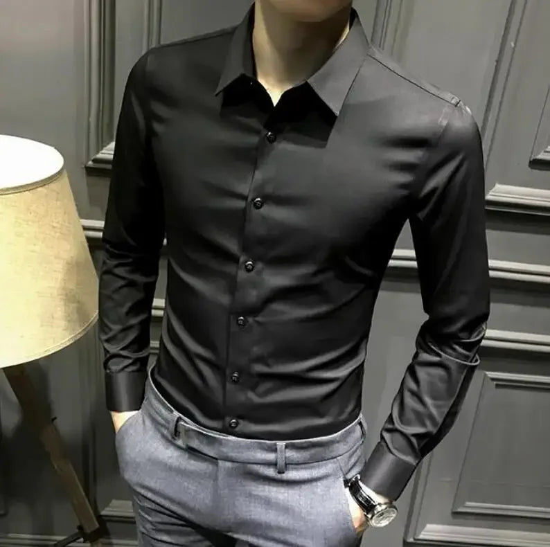 Chemise et chemisier à manches longues pour hommes, haut pour hommes d'affaires, uni avec imprimé, blanc, hipster élégant, vêtements bon marché, marque I, injDesigner
