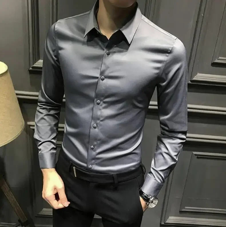 Chemise et chemisier à manches longues pour hommes, haut pour hommes d'affaires, uni avec imprimé, blanc, hipster élégant, vêtements bon marché, marque I, injDesigner