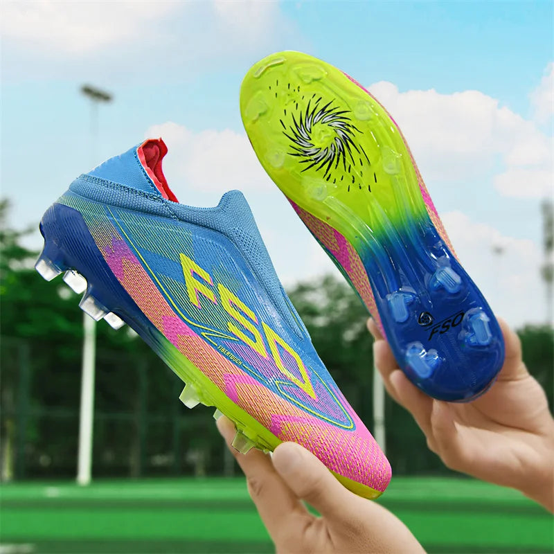 Nouveaux hommes bottes de Football antidérapantes chaussures de Football de haute qualité crampons d'herbe baskets de Futsal montantes Match intérieur vente chaude en plein air