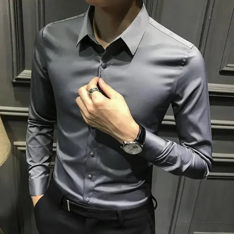 Chemise et chemisier à manches longues pour hommes, haut pour hommes d'affaires, uni avec imprimé, blanc, hipster élégant, vêtements bon marché, marque I, injDesigner