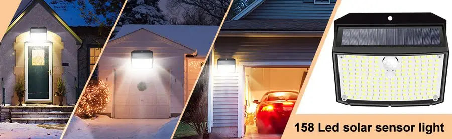 Applique Murale Solaire à 158 LED avec Détecteur de Mouvement, Imperméable et Sans Fil, Éclairage d'Extérieur, 3 Modes de Sécurité, Idéal pour un Jardin, une Clôture, une Cour, un Garage