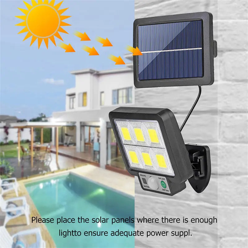 Applique murale solaire LED avec détecteur de mouvement, lumière du soleil, 3 modes, extérieur, étanche, urgence, rue, jardin, décoration de sécurité